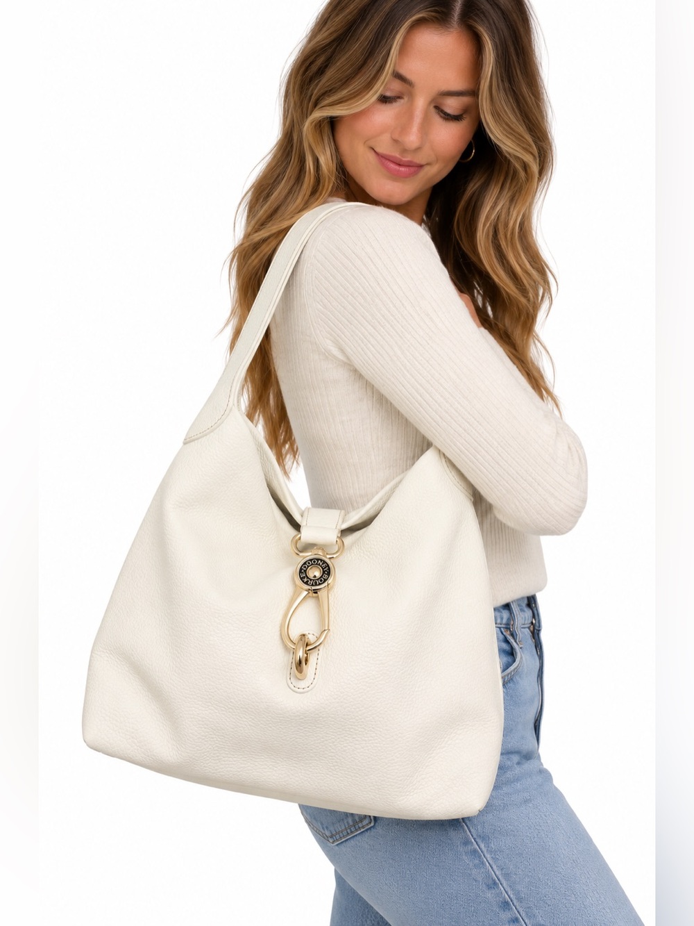 Dooney & Bourke White Pebbled Leather Hobo Shoulder Bag Pink Interior